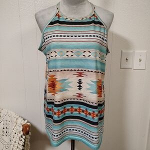 women's aztec southwest print halterneck sleeveless tank top large summer ethnic